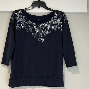 LOFT Midnight Blue Sequin Women's Blouse